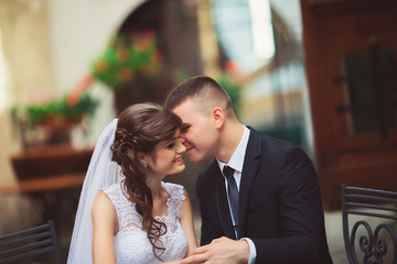 Happy bride and groom on their wedding day