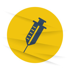 Dark Syringe icon label on wrinkled paper