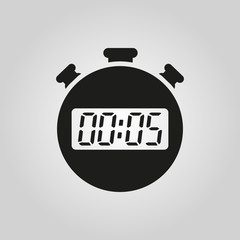 The 5 seconds, minutes stopwatch icon. Clock and watch, timer, countdown symbol. UI. Web. Logo. Sign. Flat design. App.