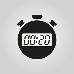 The 20 seconds, minutes stopwatch icon. Clock and watch, timer, countdown symbol. UI. Web. Logo. Sign. Flat design. App.