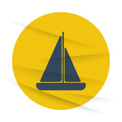 Dark Sailboat icon label on wrinkled paper