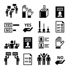 Democracy, voting, politics vector icon set