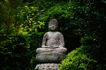 Fototapeta na wymiar 石仏　龍安寺 京都 a stone image of the Buddha of Ryouanji temple, Kyoto Japan.