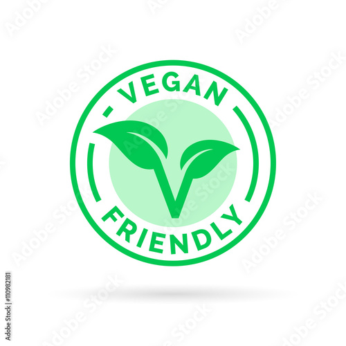 "Vegan icon design. Vegan food emblem. Vegan friendly food sign with