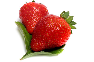 Strawberry with leaf isolated on white