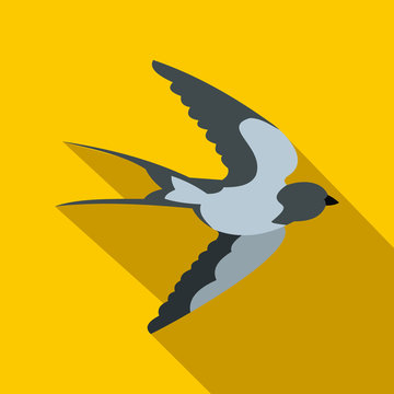 Flying Swallow Bird Icon, Flat Style