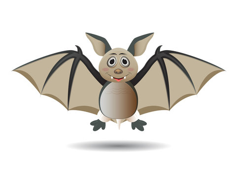 illustration cute happy cartoon bat character flying