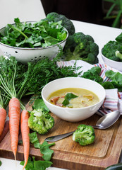 Organic fresh vegetables and spring soup