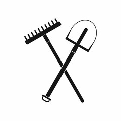 Gardening tools icon, black simple style