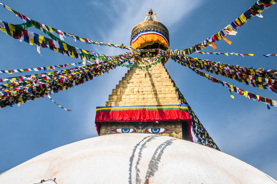 Prayer Flags at Boudhanath stupa in Kathmandu, Nepal