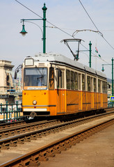 Fototapeta na wymiar Yellow tram, Budapest Hungary.