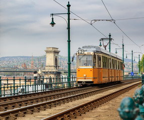 Yellow tram, Budapest Hungary.