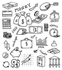 banking and currency hand drawn vector set - 110985923