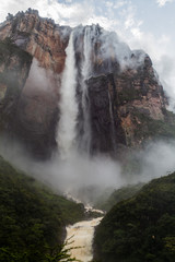 Angel Falls (Salto Angel), the highest waterfall in the world (978 m), Venezuela. Covered in clouds during the rainy season.