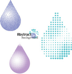 Halftone and stippling water drop icons set, vector illustration