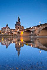 View of the old town of Dresden over river Elbe, Germany.