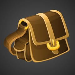 Cartoon old leather bag icon for 2d games. Vector illustration.