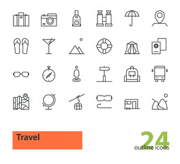 Travel. Set of thin line vector modern icons.