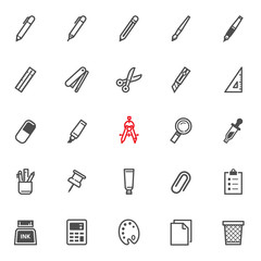 Stationery Painting tools icons with White Background