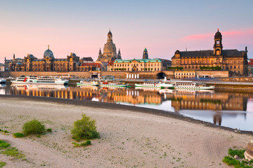 View of the old town of Dresden over river Elbe, Germany.