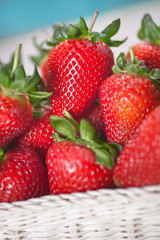 close up stack strawberries in basket
