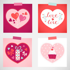 Set of Valentine greeting cards with hearts, balloons, branches