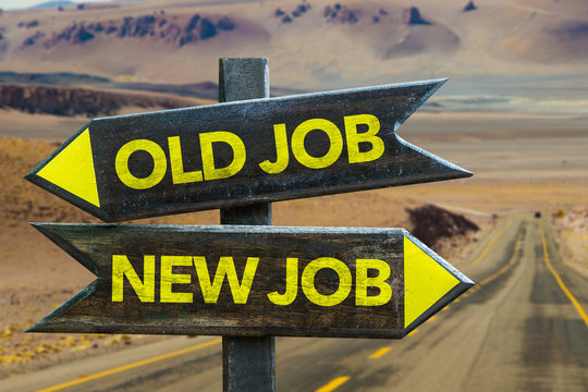 New Job - Old Job crossroad in a desert background