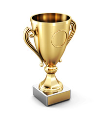 Golden Cup isolated on white background. 3d rendering.