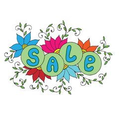 Naklejka premium Inscription Sale with flower and leaves