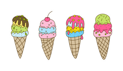 Set of sweet color ice cream