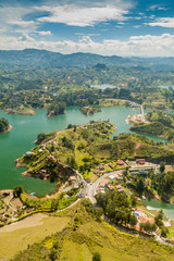 Fototapeta na wymiar Aerial view of Guatape (Penol) dam lake in Colombia