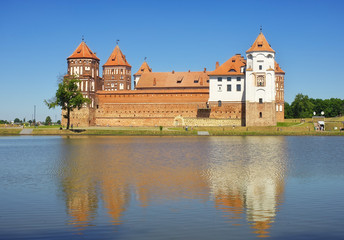 Fototapeta na wymiar Castle in town Mir of Belarus. 