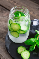 Refreshing water with cucumber and mint