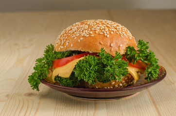 Sandwich with cheese, tomato, parsley