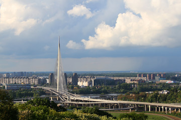 Fototapeta premium Ada bridge in Belgrade,Serbia,view from the hill