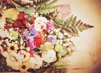 Bouquet of flowers on vintage background