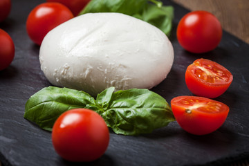 Mozzarella, tomato and basil.
