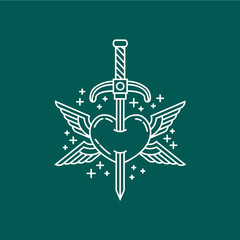 heart and sword line logo vector