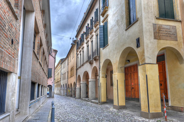 View along an old, narrow street in Padua, Italy.