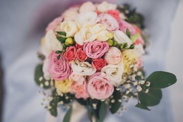 Wonderful luxury wedding bouquet of different flowers