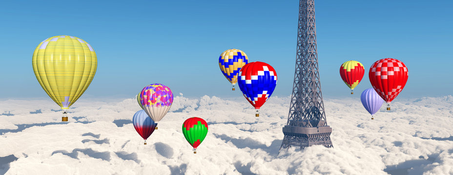 Eiffelturm und Heißluftballone