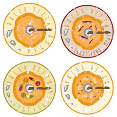 paleo pizza concept vintage grunge vector labels set
