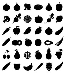 Vector Fruits and Vegetables Icons Isolated on White