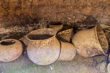 Jars in an ancient tomb located in Segovia site in Tierradentro, Colombia.