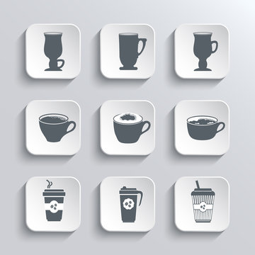 Cup of coffee web icons set in black and white