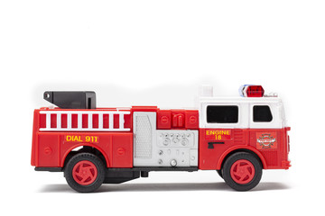miniature fire truck on white background