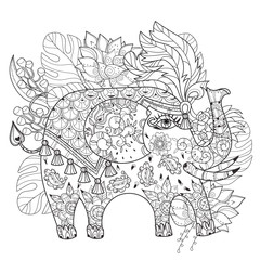 Hand drawn  outline circus elephant doodle 