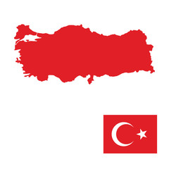 Turkey red color map and flag on white background