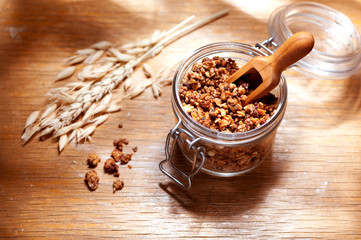 Granola in a glass jar