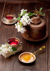 Tea,  honeycomb and honey